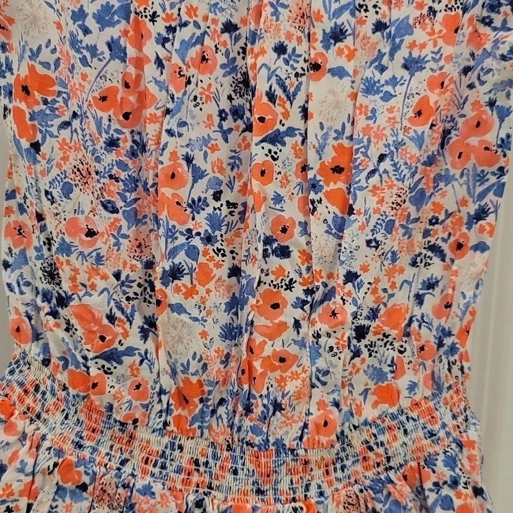 Oshkosh B'gosh Coral, Blue And White Floral Sleeveless Ruffle Dress - Size 4